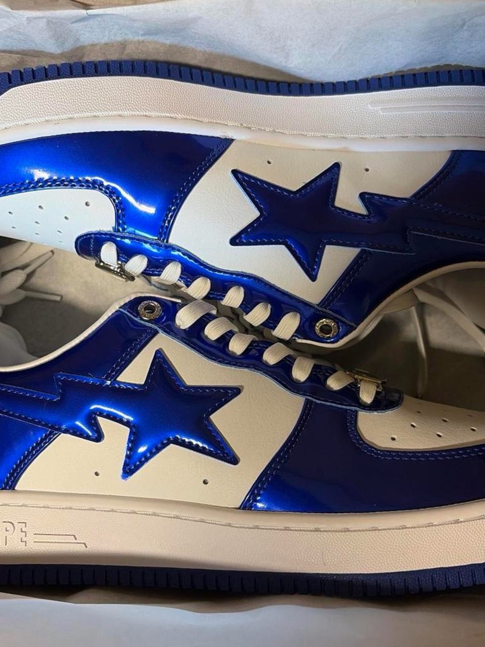 A Bathing Ape Bapesta Low Metallic Blue and White